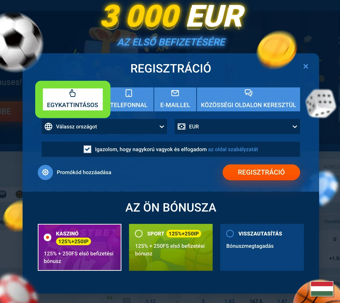 Mostbet egykattintásos regisztrációs fül