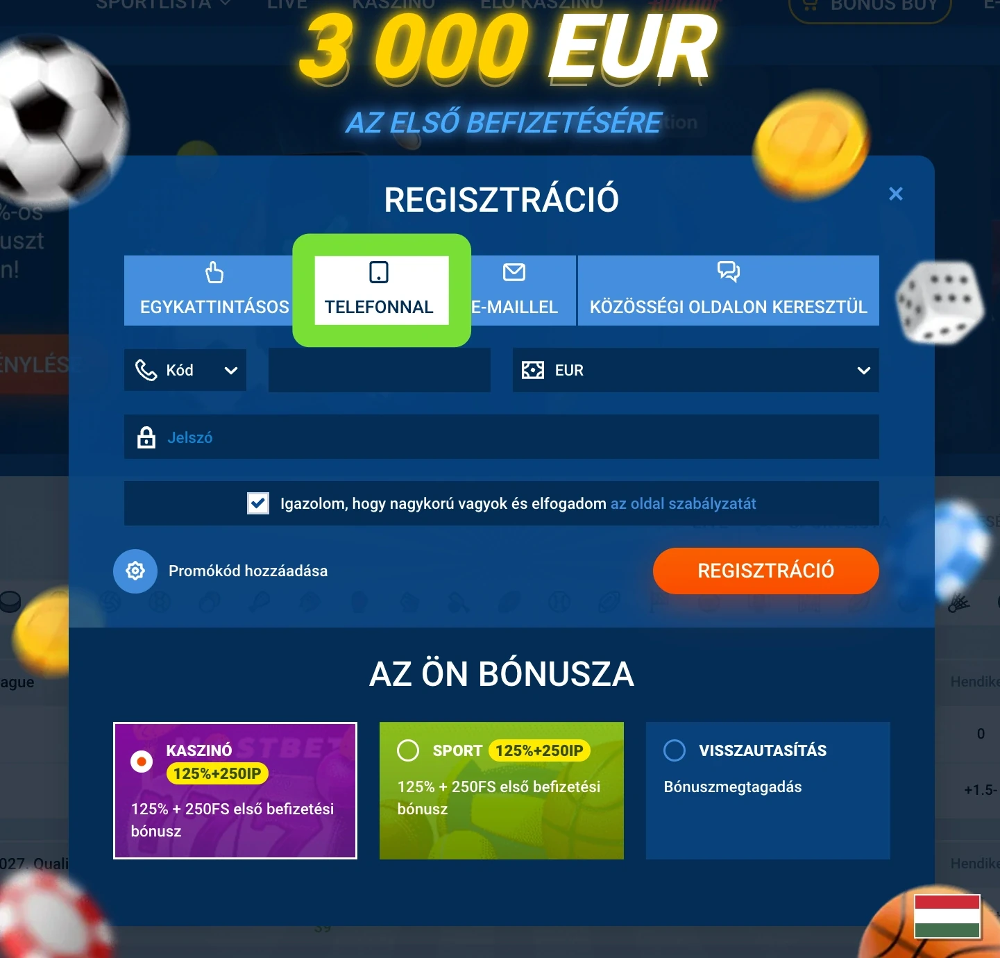 Mostbet telefonos regisztrációs fül