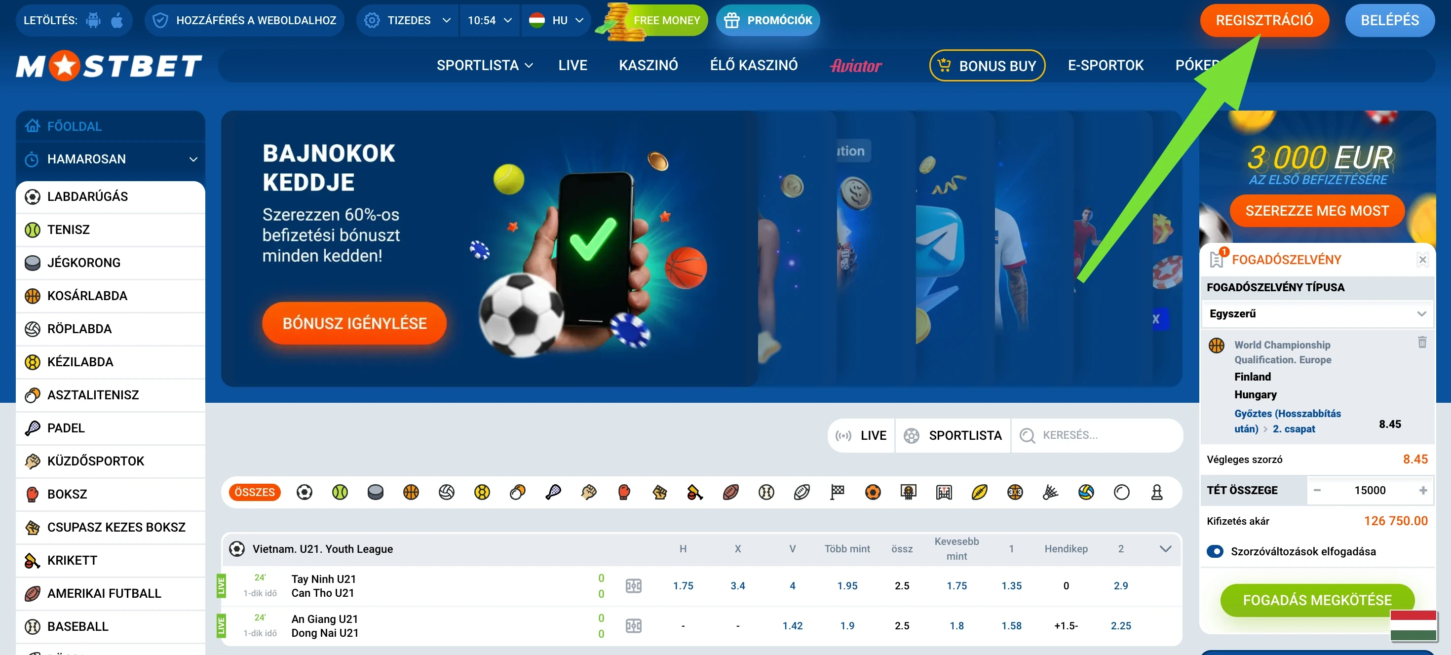 Mostbet regisztráció gomb a főoldal fejlécében Mostbet regisztráció gomb a főoldal fejlécében